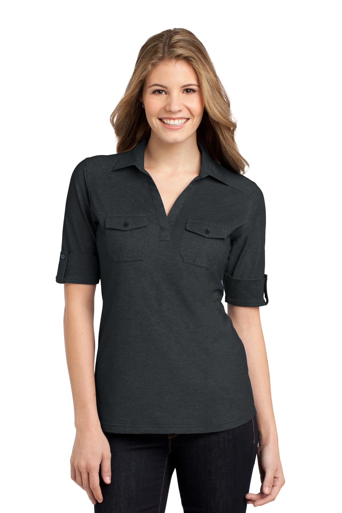 Port Authority Poloshirt – Damen, Oxford, Piqué, doppelt, Taschen – L557