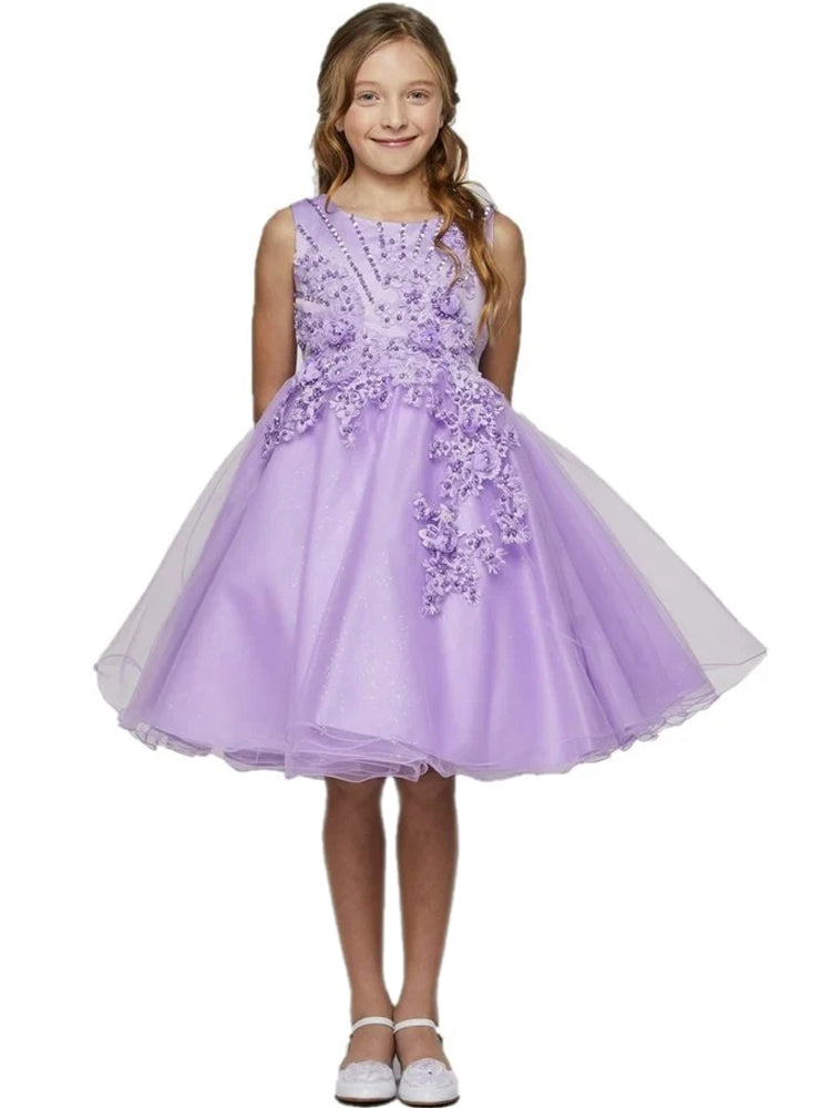 Kleid – Mädchen, Lavendel, mit Perlen, mit Perlenbesatz, Glitzer, Tüll, Blumenmädchen – 2-12