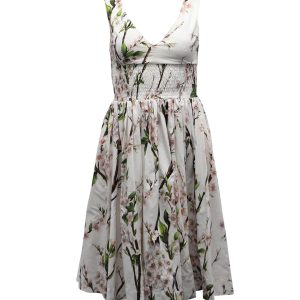 Dolce & Gabbana Baumwoll-Midikleid mit Blumenprint – Weiß