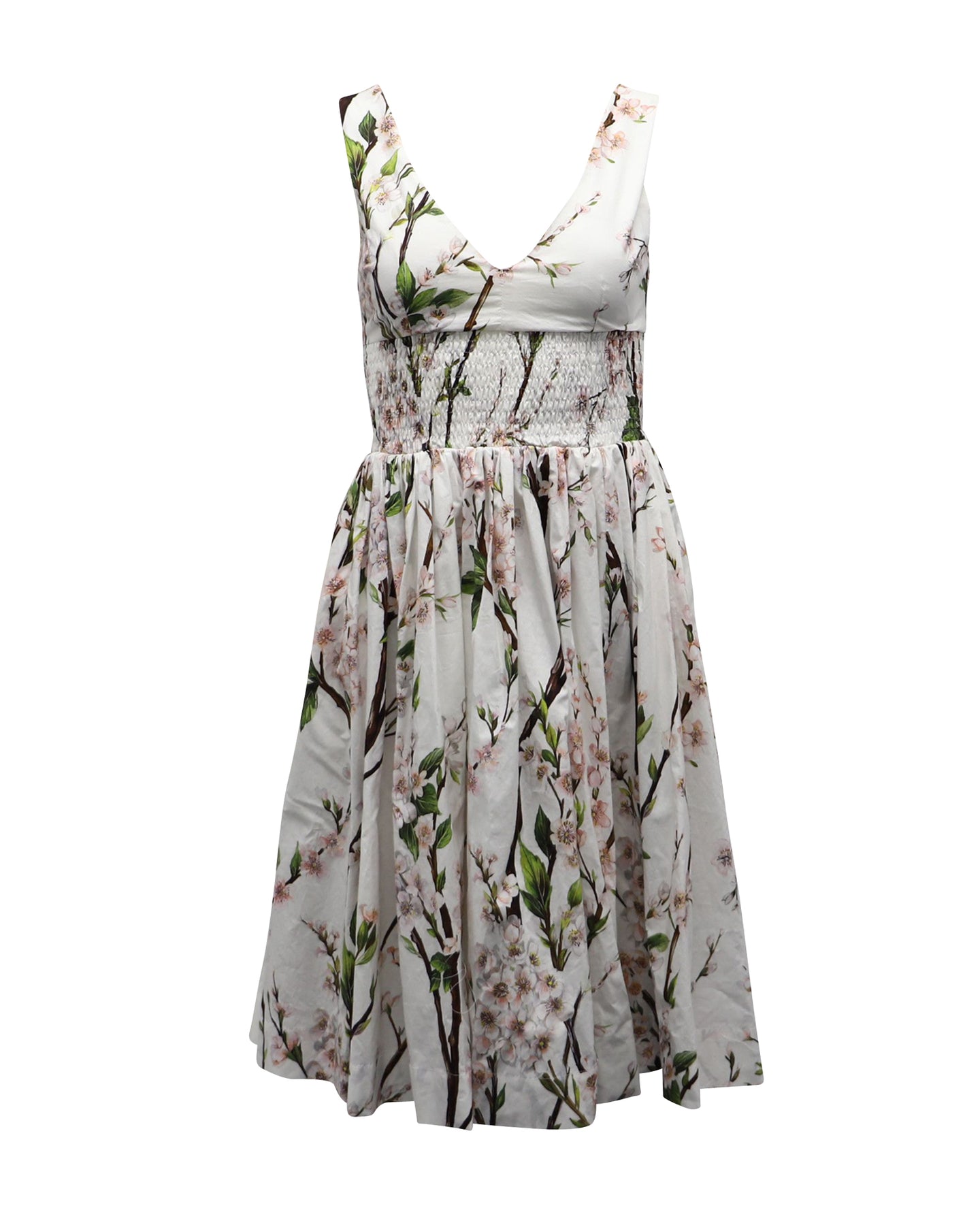 Dolce & Gabbana Baumwoll-Midikleid mit Blumenprint – Weiß