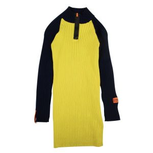 Rippstrickkleid – Marineblau/Gelb