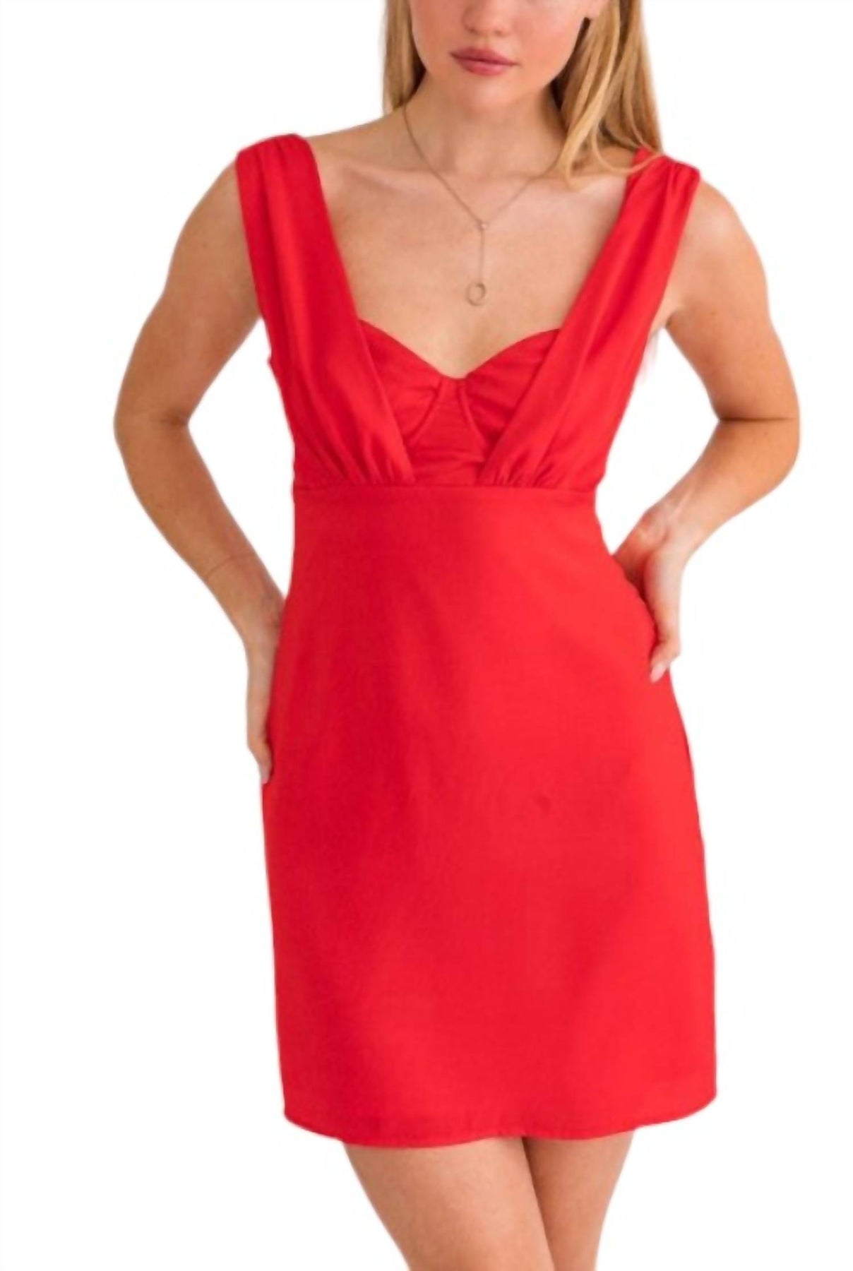 Minikleid – Schulterriemen, Detail, Rot