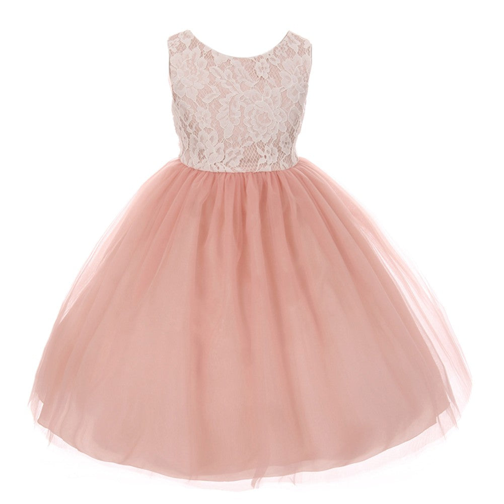 Kleid – größere Mädchen, Altrosa, mit Spitze, Tüll, ärmellos, Ostern – 8-12