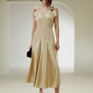 Kleid – Cut-outs, besonders, glänzend, Maxi, Seide