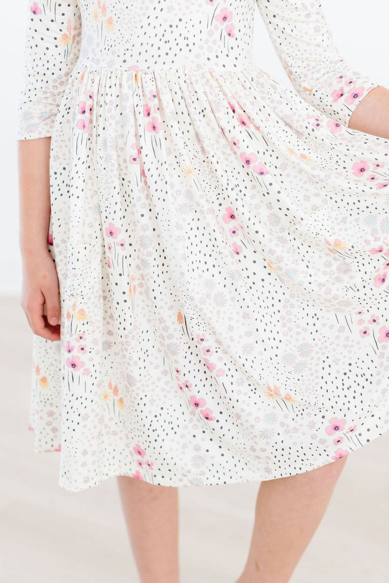 Whimsical Wildflowers Schwingendes Kleid – Taschen, 3/4-Ärmel