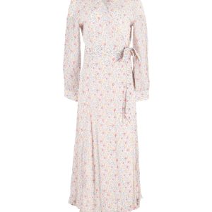 Ganni langärmeliges Wickel-Maxikleid aus Viskose mit mehrfarbigem Blumenprint