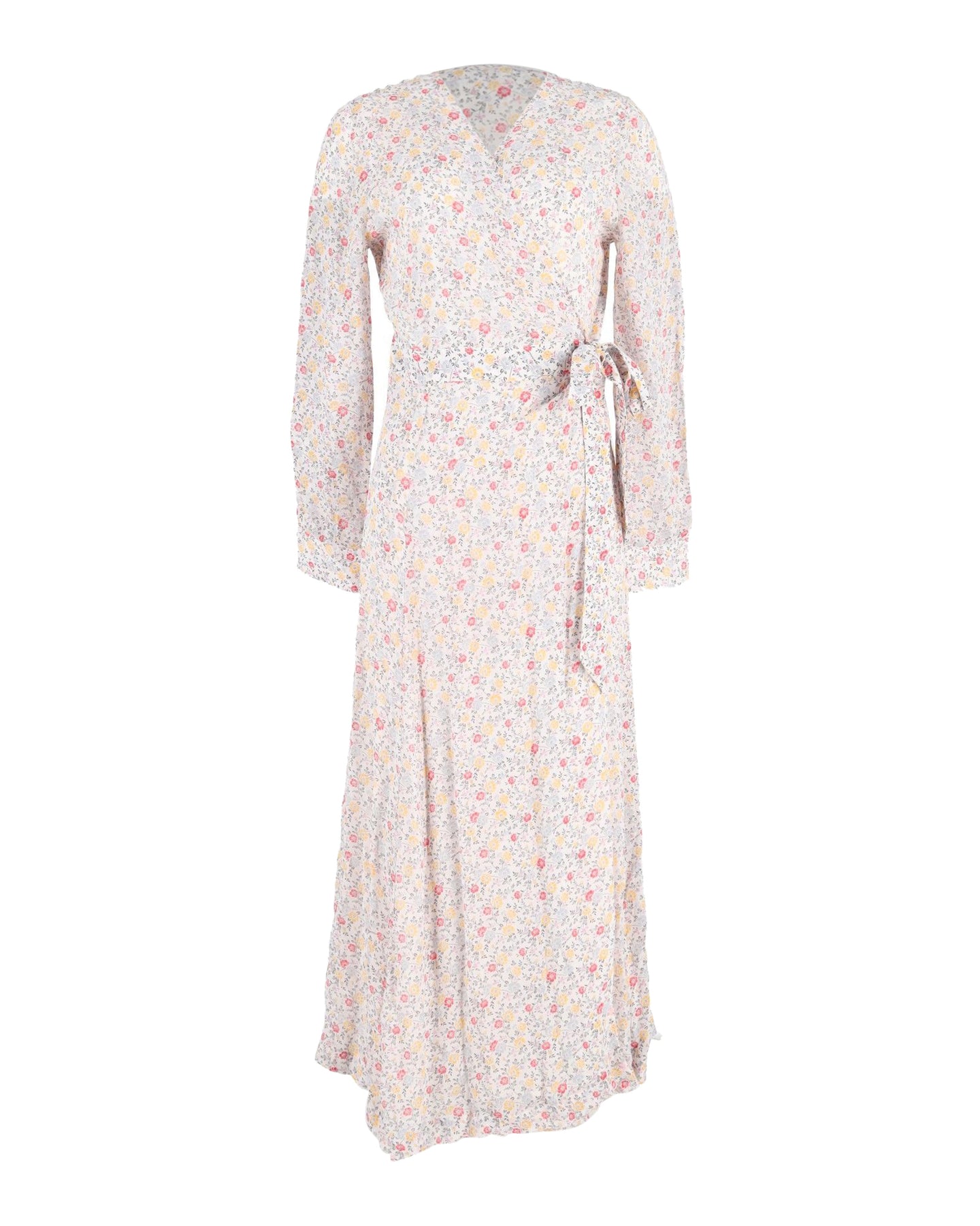 Ganni langärmeliges Wickel-Maxikleid aus Viskose mit mehrfarbigem Blumenprint