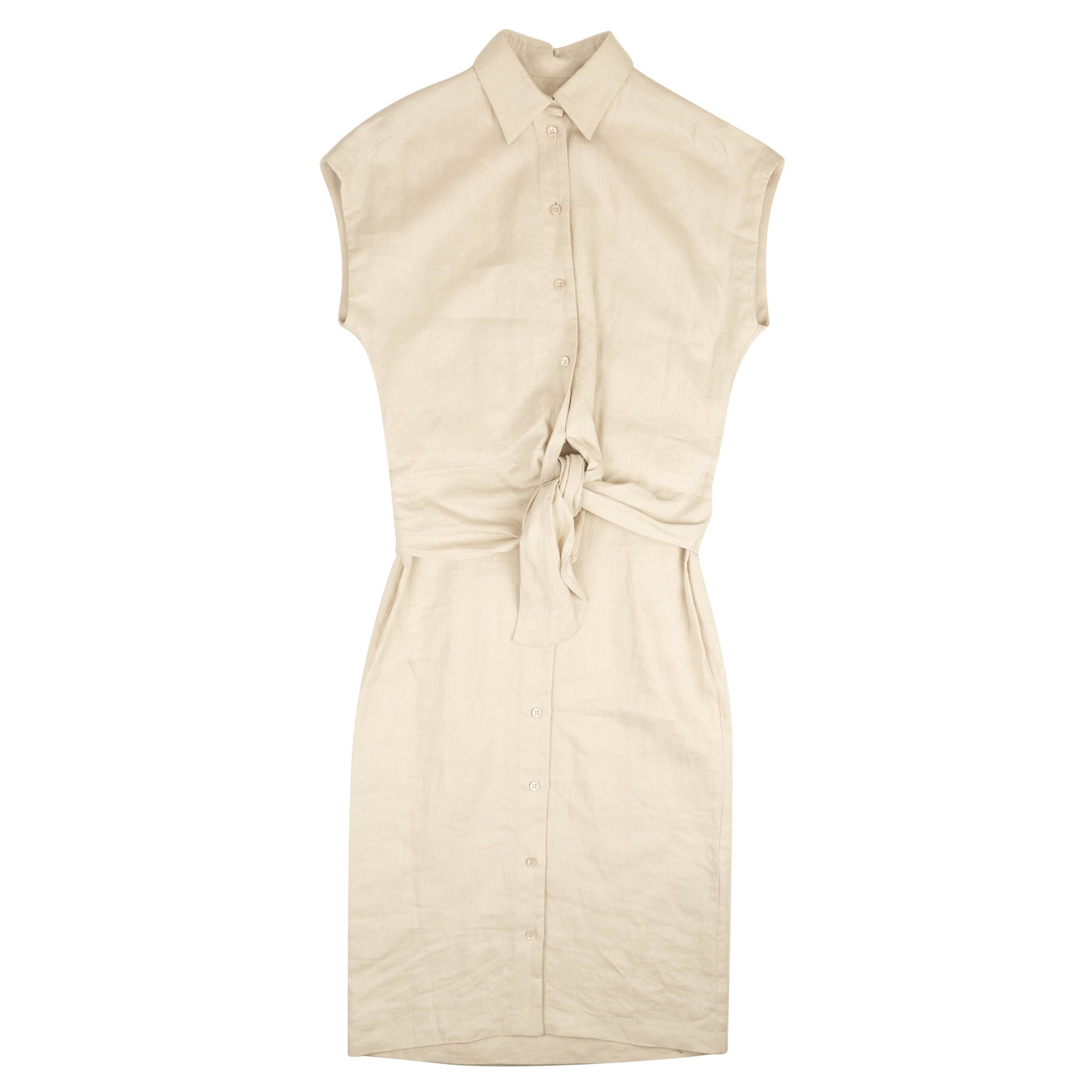 Ärmelloses Hemdkleid mit Knopfleiste – Beige