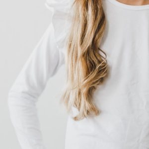 T-Shirt – Weiß, Rüschen, Langarm – L/S