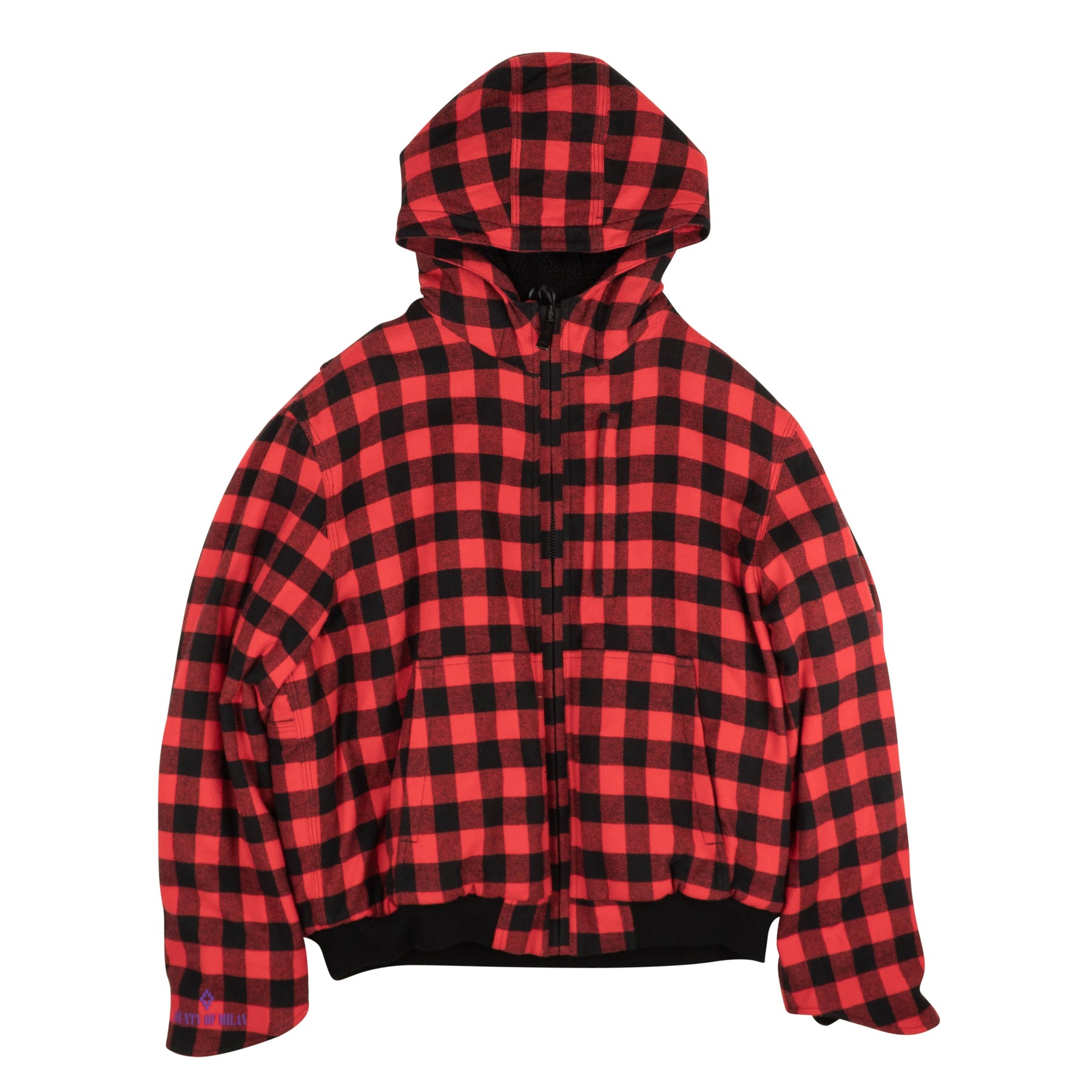 Karierte Fleecejacke mit Grafikmotiv – Rot