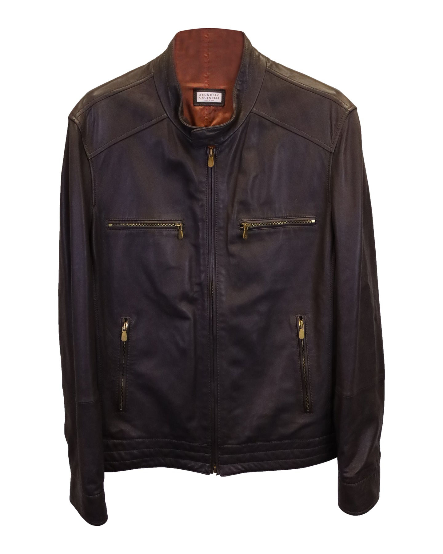 Brunello Cucinelli Bikerjacke – leicht, Braun, Leder