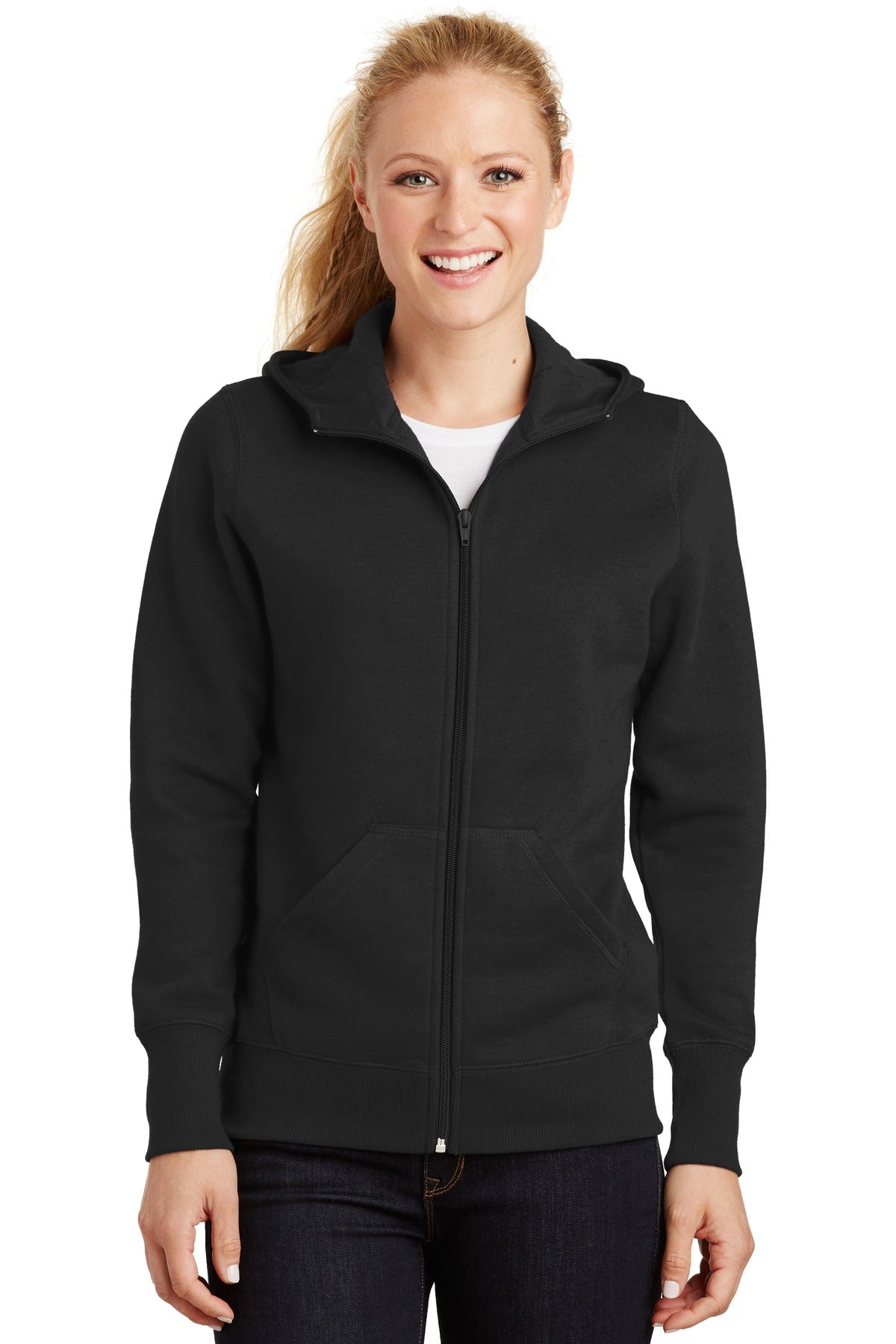 Sport-Tek Fleecejacke – Damen, durchgehender Reißverschluss, mit Kapuze