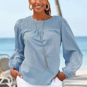 LASCANA Bluse – Damen, Blumenmuster, mit Stickerei, Ärmel