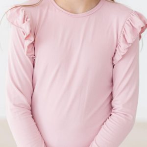 T-Shirt – Vintage, Rosa, Rüschen, Langarm – L/S