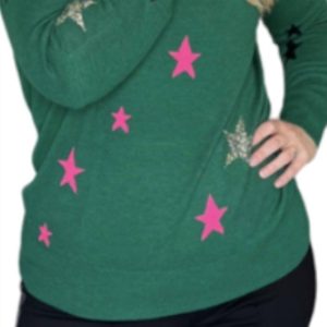 Pullover – Intarsienmuster, Sternenmuster, Grün