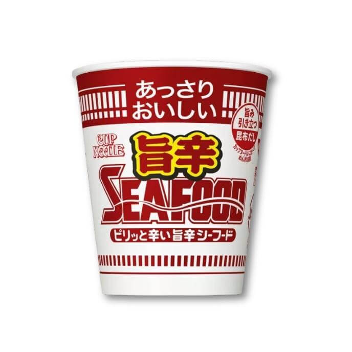 Nissin Nudeln – Cup Noodles, scharf, Meeresfrüchte, Nudeln, rot, Meeresfrüchte