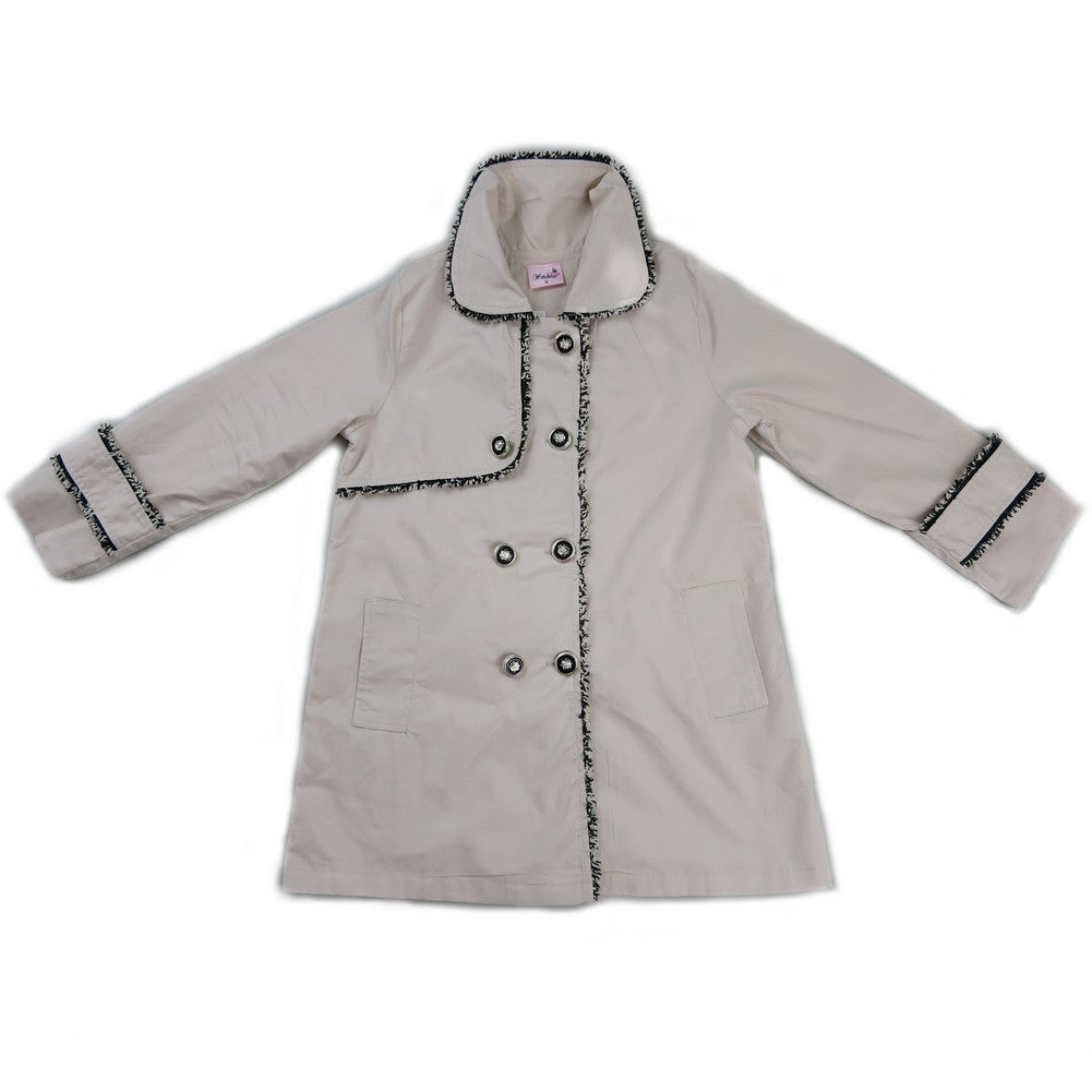 Mantel – Mädchen, Elfenbein, Kontrastbesatz, zweireihig – S (9-24M)-XL (6-8)
