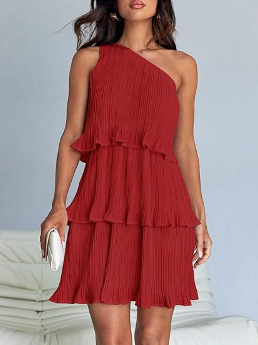 Minikleid – mehrlagig, einzeln, Schulter