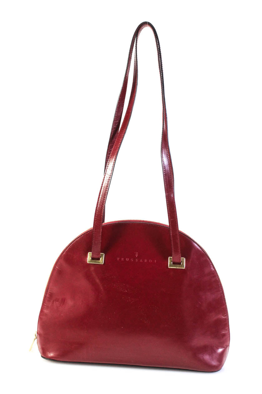 Trussardi runde Damen-Schultertasche aus Leder – Rot