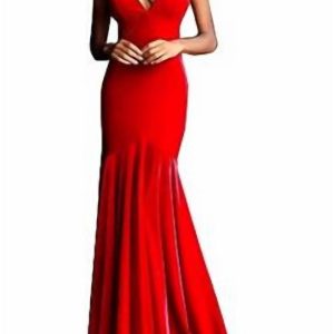 Kleid – Samt, offener Rücken, lang, Rot