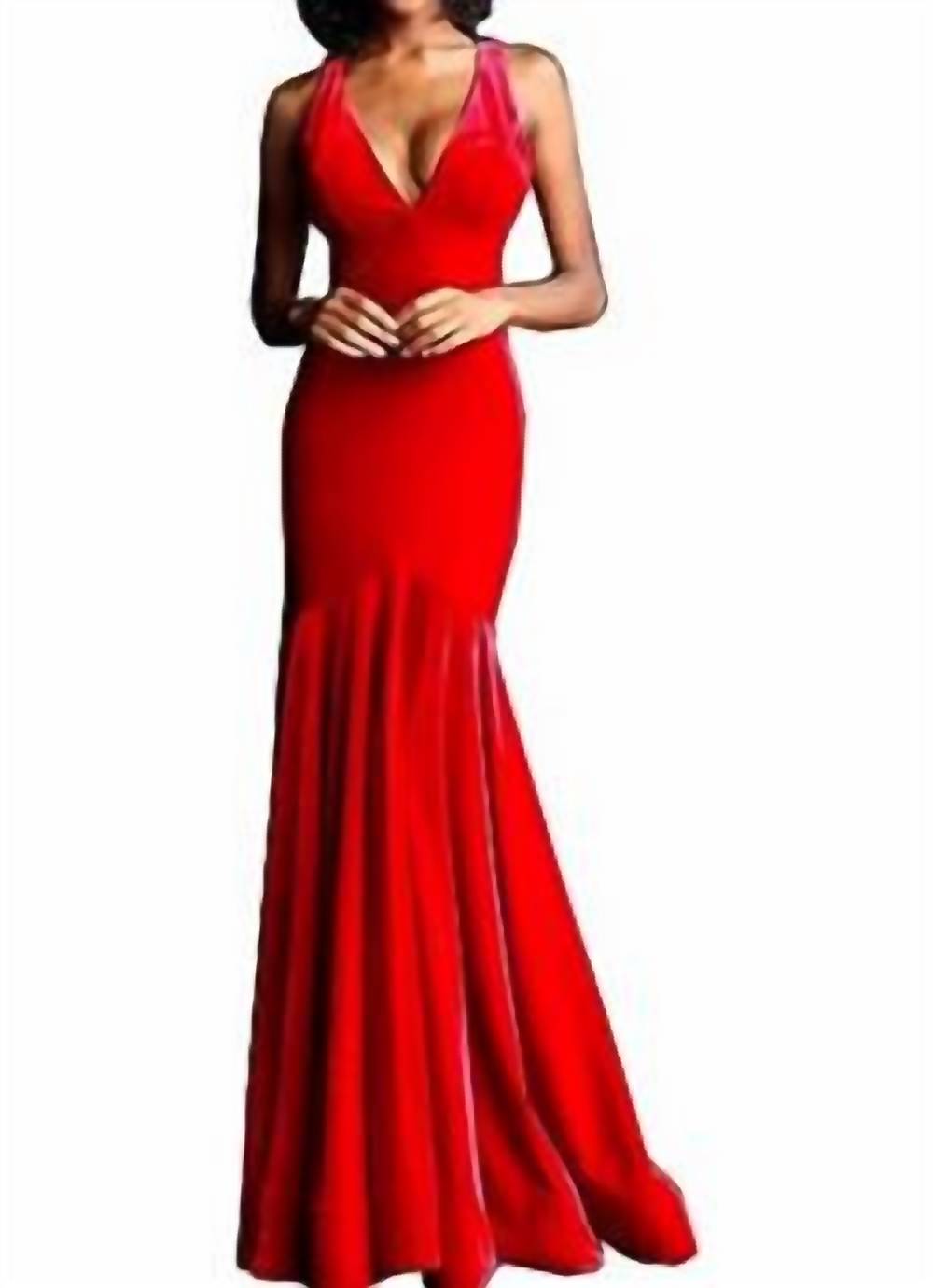Kleid – Samt, offener Rücken, lang, Rot