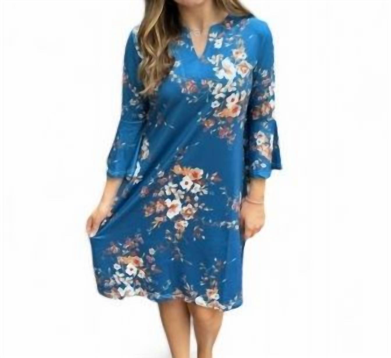 Kleid mit Blumenprint – Blau/Braun