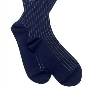 Brunello Cucinelli gestreifte Herren-Baumwollsocken – Marineblau/Weiß