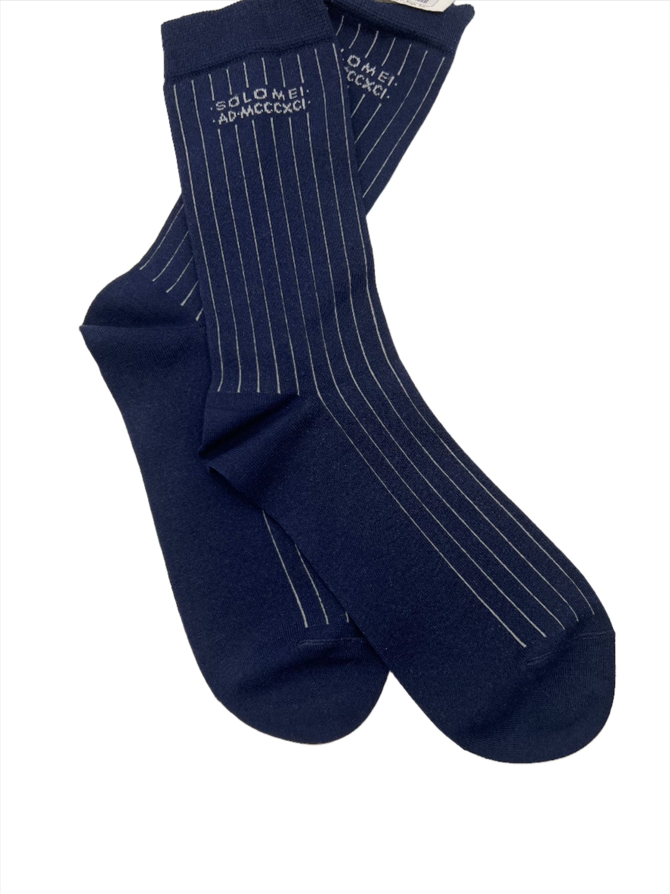 Brunello Cucinelli gestreifte Herren-Baumwollsocken – Marineblau/Weiß