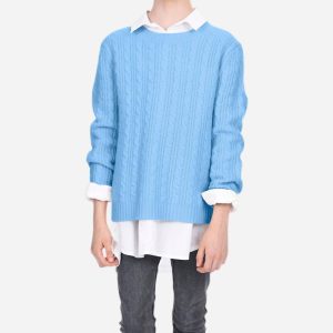 Mädchenpullover mit Zopfstrick – Himmelblau – 7733637775420