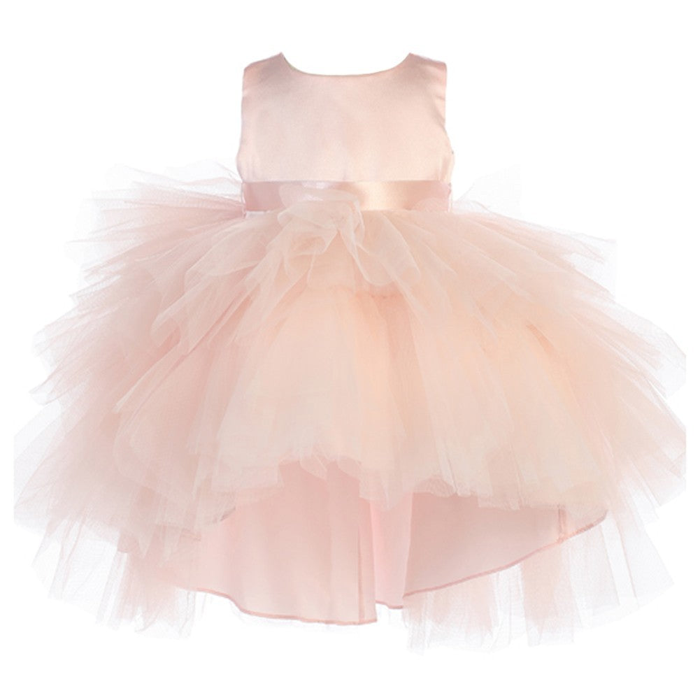 Kleid – Baby, Mädchen, Altrosa, Vokuhila-Saum, mehrstufig, Rüschen, Tutu, Blumenmädchen – 6-24M