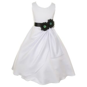 Kleid – kleine Mädchen, Weiß, Schwarz, Brautmode, matter Satin, mit Pailletten, Blumen, festlicher Anlass – 2-6