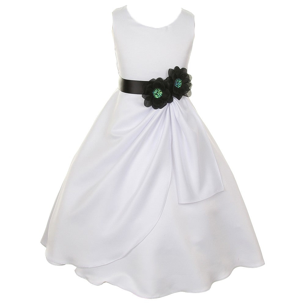 Kleid – kleine Mädchen, Weiß, Schwarz, Brautmode, matter Satin, mit Pailletten, Blumen, festlicher Anlass – 2-6