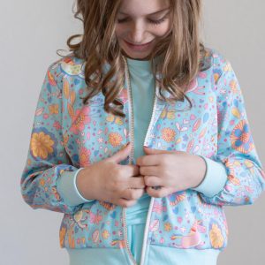 Jacke – Blau, Retro, Einhornmotiv, Satin