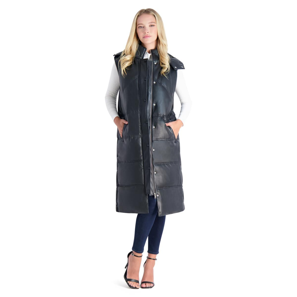 Weste – Kunstleder, Maxi, bauschig gepolstert, für Damen
