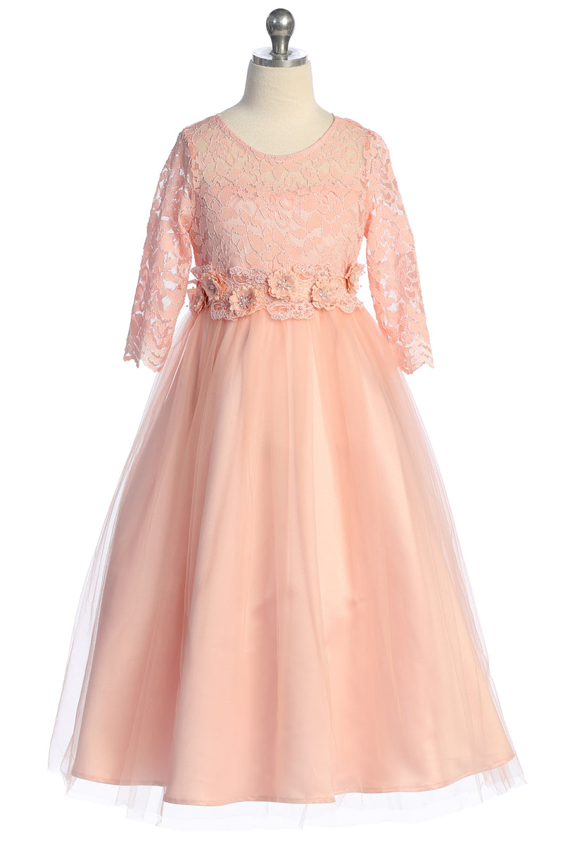 Kleid – Mädchen, Blumenmuster, Taille, mit Spitze, Tüll, Blumenmädchen – 4-16