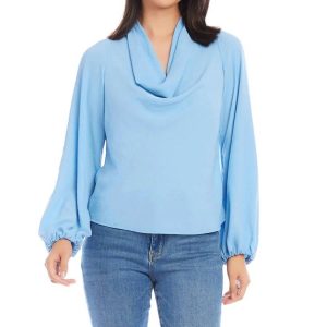 Top – Wasserfallkragen, Blau – 7732478181436
