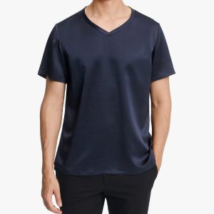 Kurzärmeliges Herren-Seiden-T-Shirt mit V-Ausschnitt