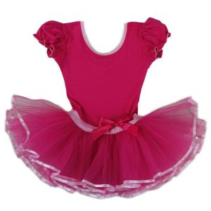 Kleid – Mädchen, Knallrosa, Schleife, Kurzarm, Ballett – S (9-24M)-XL (6-8)