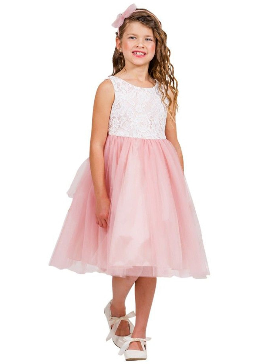 Kleid – kleine Mädchen, Altrosa, mit Spitze, Tüll, ärmellos, Ostern – 2-6