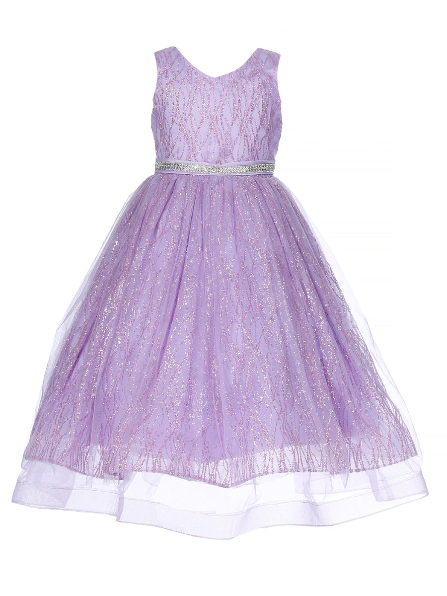 Kleid – Mädchen, Fliederfarben, Glitzer, Tüll, ärmellos, Junior, Brautjungfer – 8-14