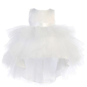 Kleid – Baby, Mädchen, Weiß, Vokuhila-Saum, mehrstufig, Rüschen, Tutu, Blumenmädchen – 6-24M