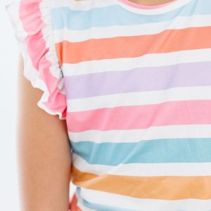 T-Shirt – Frühling, Streifen, Rüschen, Kurzarm – S/S