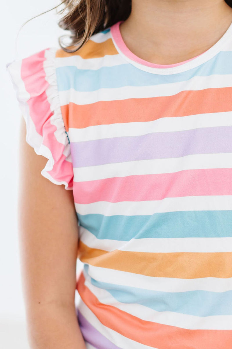 T-Shirt – Frühling, Streifen, Rüschen, Kurzarm – S/S