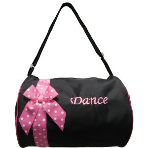 Reisetasche – Mädchen, Schwarz, Rosa, Punktmuster, Band, Detail, modisch, Tanz