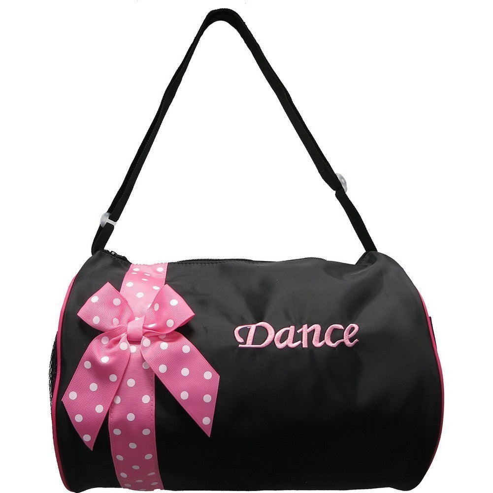 Reisetasche – Mädchen, Schwarz, Rosa, Punktmuster, Band, Detail, modisch, Tanz
