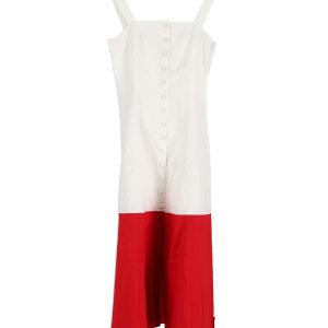 Staud Dusk Kleid – zweifarbig, mit Knöpfen, Weiß, Baumwolle