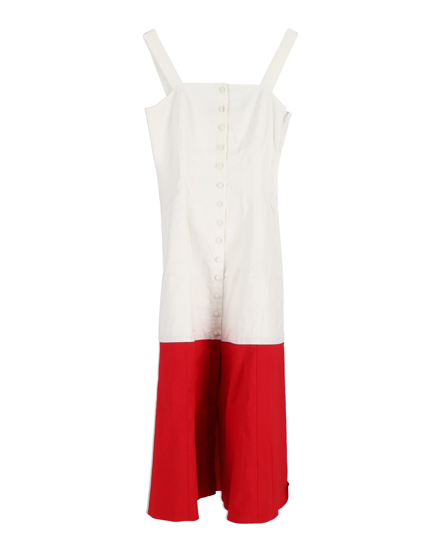 Staud Dusk Kleid – zweifarbig, mit Knöpfen, Weiß, Baumwolle