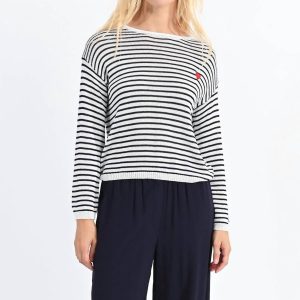 Gestreifter Strickpullover – Marineblau