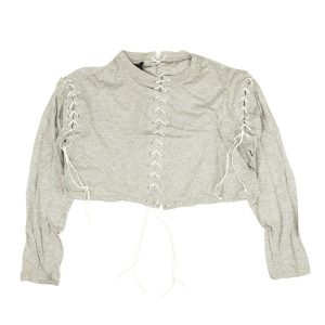 Unravel Project kurzes Langarm-T-Shirt mit Spitze – Grau