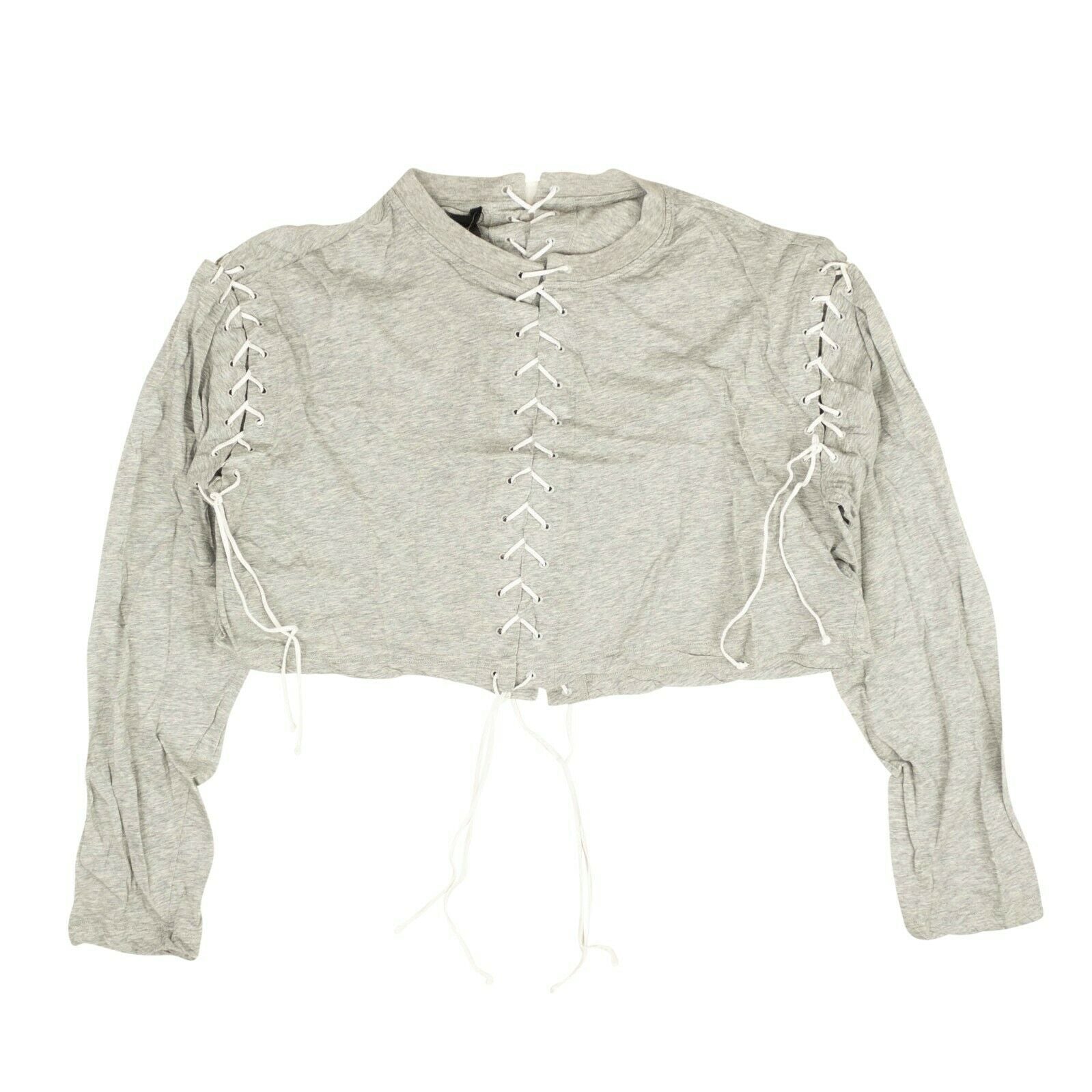Unravel Project kurzes Langarm-T-Shirt mit Spitze – Grau